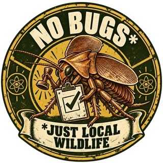 Radroach quality inspector seal: “No bugs*. *Just local wildlife”.